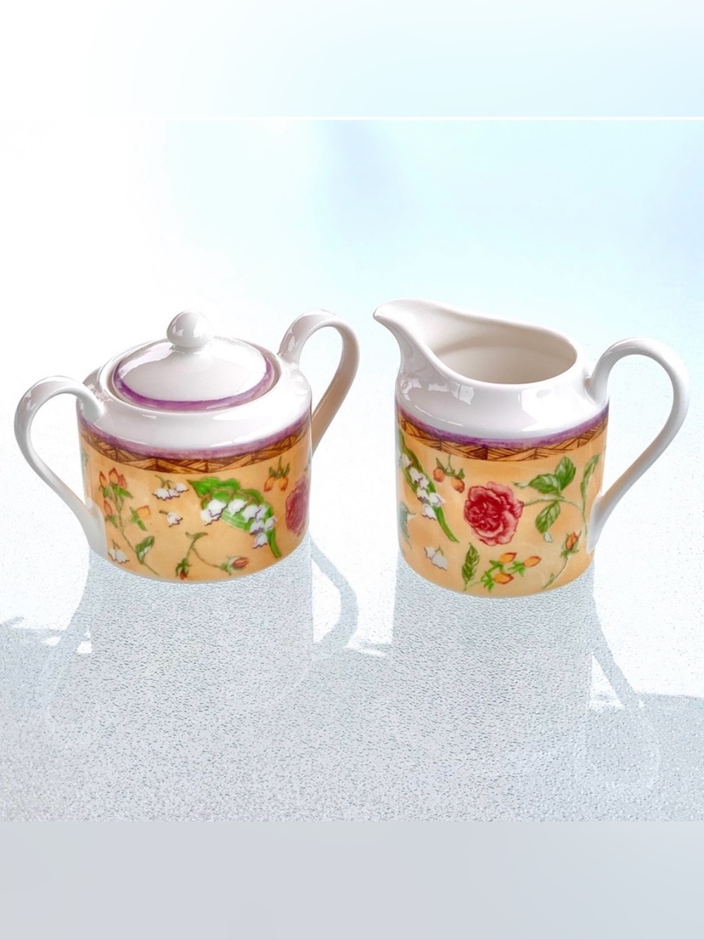 222 Fifth Tuscany Rose Cottagecore Fine China Cream and Sugar Set